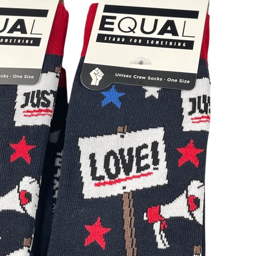 4 prs Equal Stand For Something Unisex Crew Socks Love Justice Black Red‎ LGBTQ+